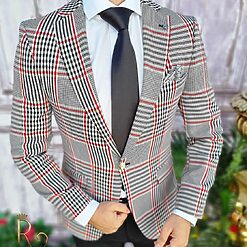 Sacou de barbati in dungi rosii carouri croiala Slim Fit – SC511 3