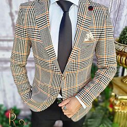 Sacou de barbati in patratele maro croiala Slim Fit – SC516 3