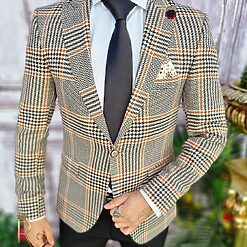 Sacou de barbati in patratele maro croiala Slim Fit – SC516 4