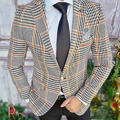 Sacou de barbati in patratele maronegre croiala Slim Fit – SC518 2