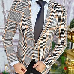 Sacou de barbati in patratele maronegre croiala Slim Fit – SC518 3