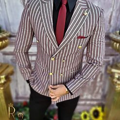 Sacou de barbati visiniu pal in dungi croiala Slim Fit SC635 2