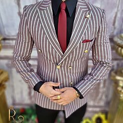 Sacou de barbati visiniu pal in dungi croiala Slim Fit SC635 4