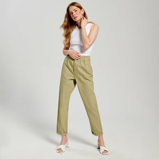 Sinsay - Blugi high waist paperbag - Verde-Collection > all > jeans