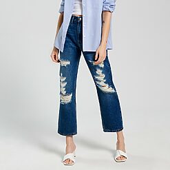 Sinsay - Blugi high waist straight - Albastru-Collection > all > jeans
