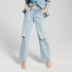 Sinsay - Blugi straight cu talie medie - Albastru-Collection > all > jeans