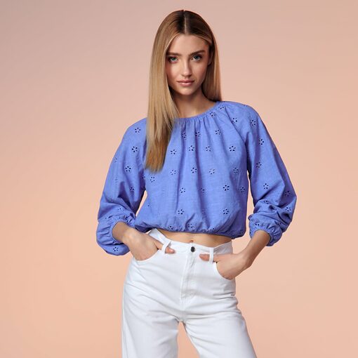 Sinsay - Bluză cu broderie englezească - Albastru-Collection > all > blouses