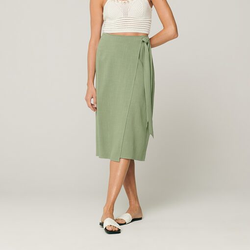 Sinsay - Fustă midi cu adaos de in - Verde-Collection > all > skirts