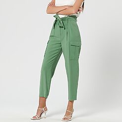 Sinsay - Pantaloni cu curea - Verde-Collection > all > trousers