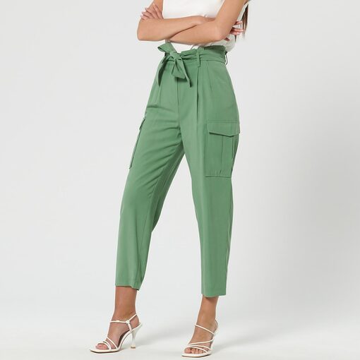 Sinsay - Pantaloni cu curea - Verde-Collection > all > trousers