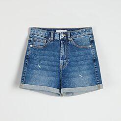 Sinsay - Pantaloni scurți mom din denim high waist - Albastru-Collection > all > shorts