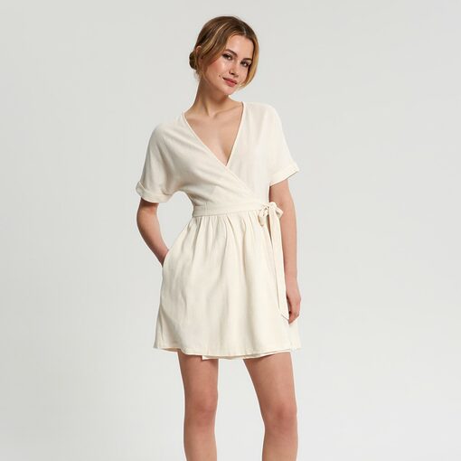 Sinsay - Rochie cu adaos de in - Ivory-Collection > all > dresses