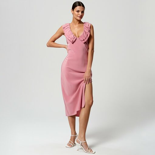 Sinsay - Rochie midi cu despicătură - Roz-Collection > all > dresses
