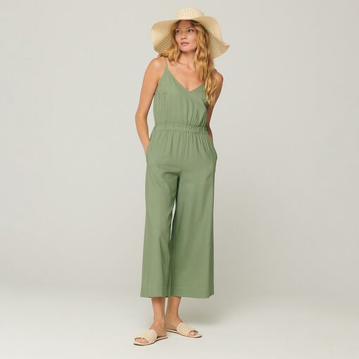 Sinsay - Salopetă cu adaos de in - Verde-Collection > all > jumpsuits