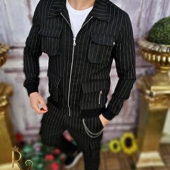 Trening de barbati Lant la pantalon Slim Fit Negru cu dungi albe TG159 4