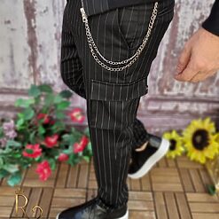 Trening de barbati Lant la pantalon Slim Fit Negru cu dungi albe TG159 5