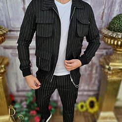 Trening de barbati Lant la pantalon Slim Fit Negru cu dungi albe TG159 6