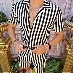 Tricou Pantalon scurt Alb cu dungi negre CMP129 2