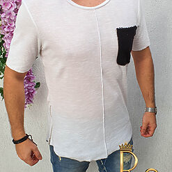 Tricou barbati alb cu fermoare laterale Street Style cod: TR47-Tricouri