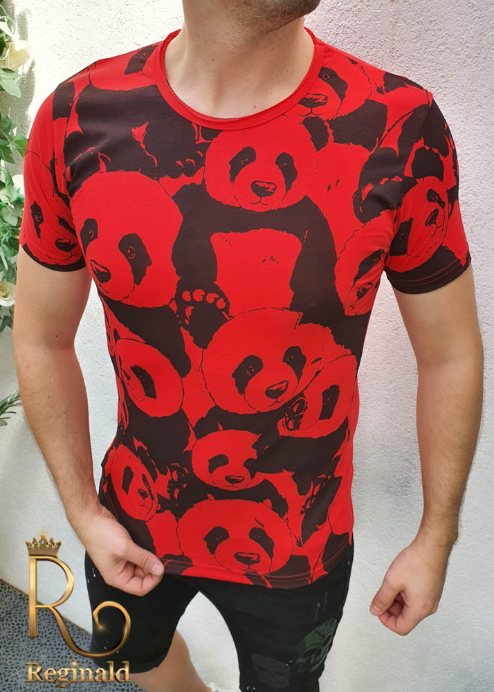 Tricou barbati slim fit ROSU PANDA - TR131-Reduceri