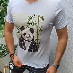 Tricou barbati slim fit alb Panda - TR82-Reduceri