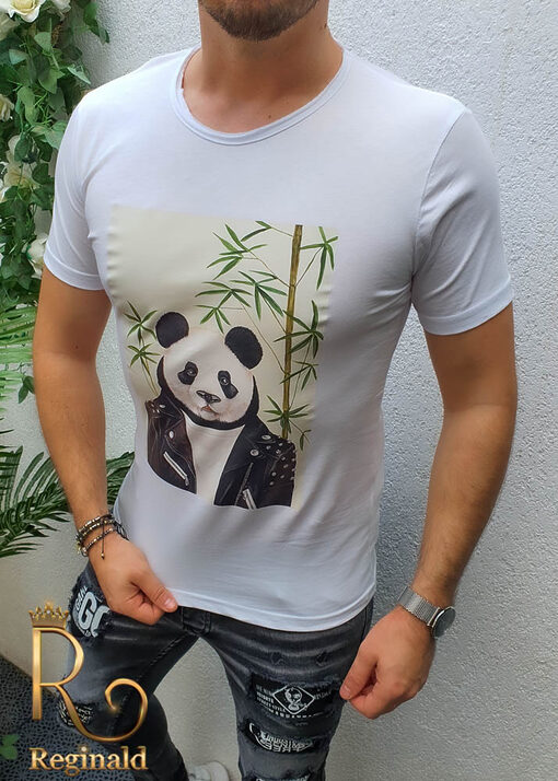 Tricou barbati slim fit alb Panda - TR82-Reduceri