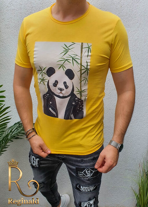 Tricou barbati slim fit galben Panda - TR801-Reduceri
