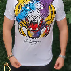 Tricou de barbati slim fit alb TIGER Le Designers - TR167-Tricouri