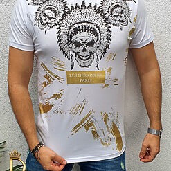 Tricou de barbati slim fit alb cu strasuri Le Designers TR121 1