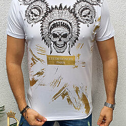 Tricou de barbati slim fit alb cu strasuri Le Designers TR121 2