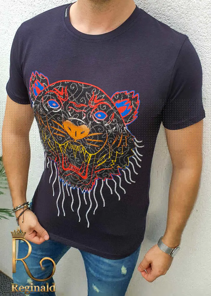 Tricou de barbati slim fit bleumarin cu strasuri Le Designers - TR116-Tricouri
