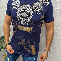 Tricou de barbati slim fit bleumarin cu strasuri Le Designers TR122 1