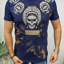 Tricou de barbati slim fit bleumarin cu strasuri Le Designers TR122 2