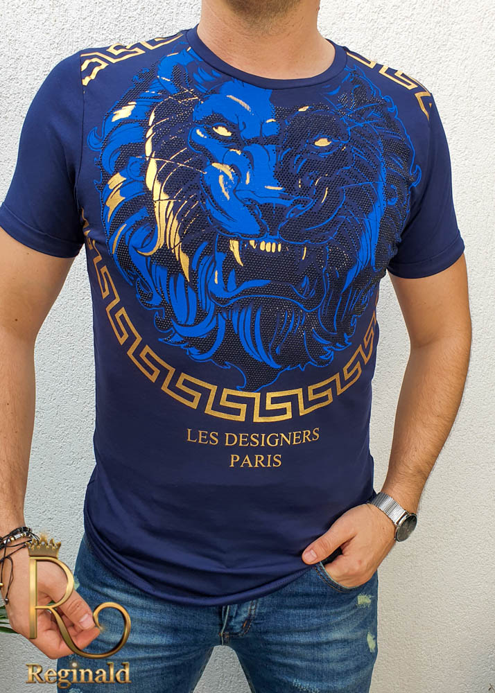 Tricou de barbati slim fit bleumarin cu strasuri Les Designers Paris - TR110-Tricouri