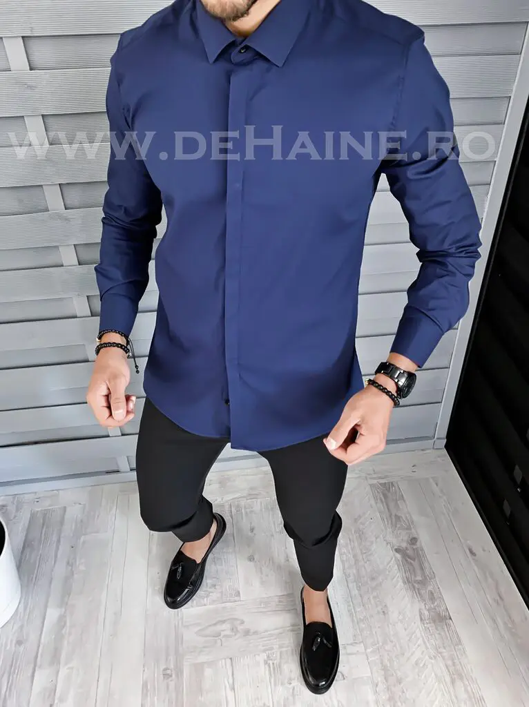 Camasa barbati bleumarin cu butoni slim fit B1381 59-3 E / 9-5.2-Camasi barbati