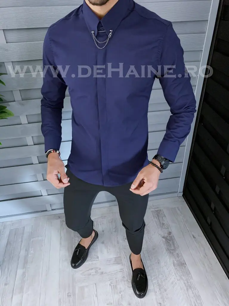 Camasa barbati bleumarin slim fit B1425 5-2-Camasi barbati