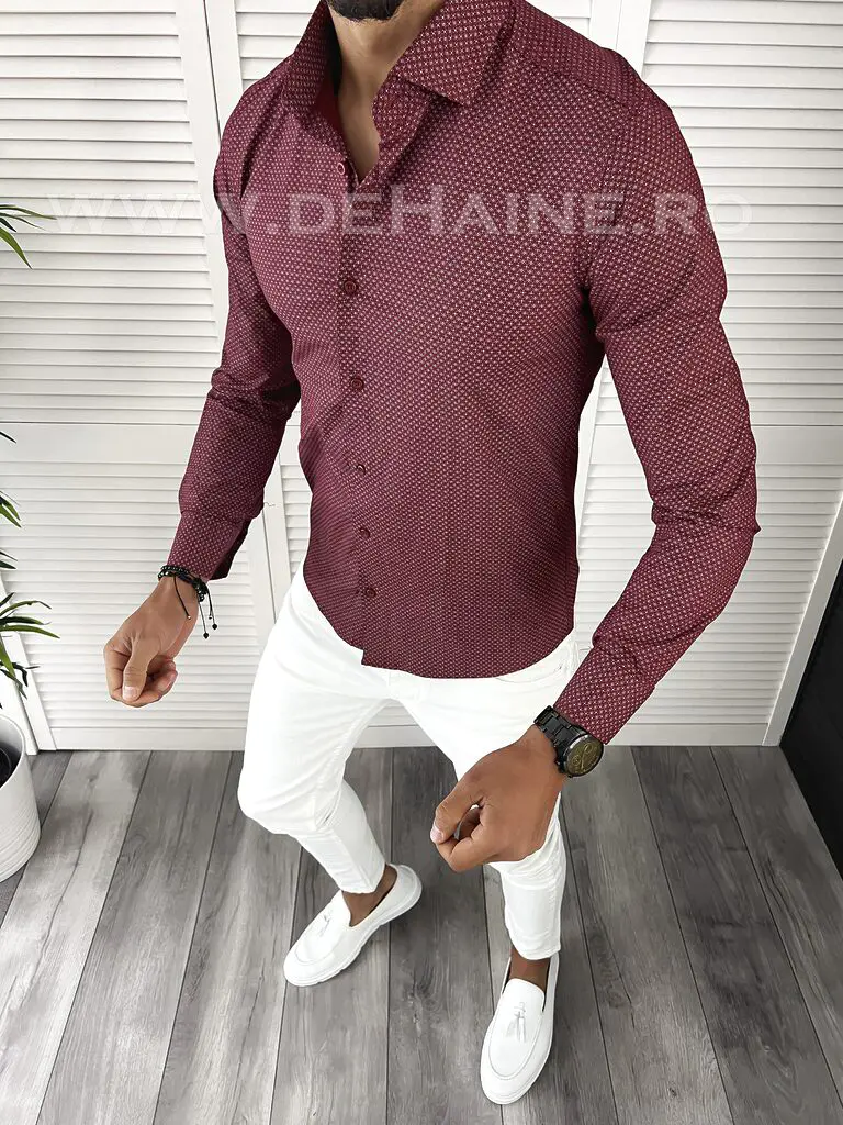 Camasa barbati grena slim fit B6402 W7-4-Camasi barbati
