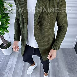 Cardigan barbati kaki cu gluga slim fit ZR T3516 U7-Cardigan barbati