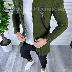 Cardigan barbati kaki cu gluga slim fit ZR T3615 K19-Cardigan barbati