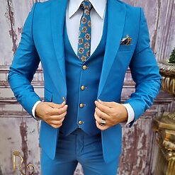 Costum Reginald Albastru deschis Sacou Vesta cu nasturi aurii si Pantalon C3844 4