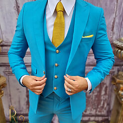 Costum Reginald Bleu Sacou Vesta cu nasturi aurii si Pantalon C3838 4