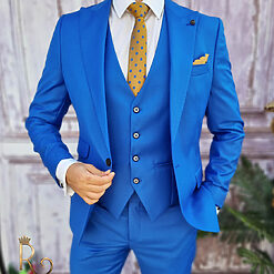 Costum albastru Sacou Vesta si Pantalon croiala slim fit C3187 4