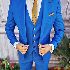 Costum albastru Sacou Vesta si Pantalon croiala slim fit C3187 6