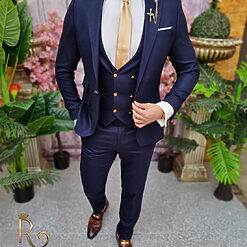 Costum bleumarin Sacou Vesta si Pantalon C4059 5