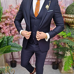 Costum bleumarin Sacou Vesta si Pantalon C4061 4