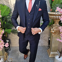 Costum bleumarin inchis de barbati Sacou Vesta si Pantalon C4114 3