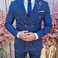 Costum bleumarin pal Double Breasted Sacou si Pantalon C4023 3