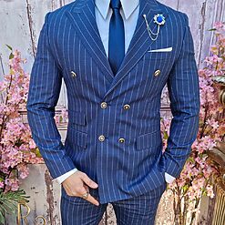 Costum bleumarin pal Double Breasted Sacou si Pantalon C4023 4