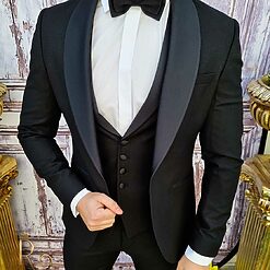 Costum ceremonie Negru Sacou Vesta Pantalon Papion C3520 3