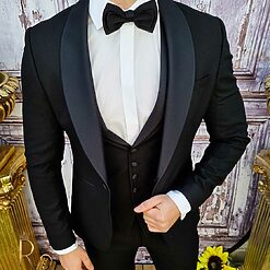 Costum ceremonie Negru Sacou Vesta Pantalon Papion C3520 4